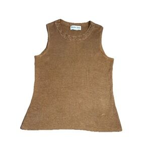 Hampshire Studio Brown Sweater Tank Top Women's Crochet Detail Ribbed